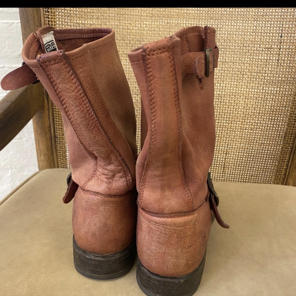 Frye || Veronica Shortie Harness Boots Mid Calf Burnt Rust Red - Picture 4 of 10